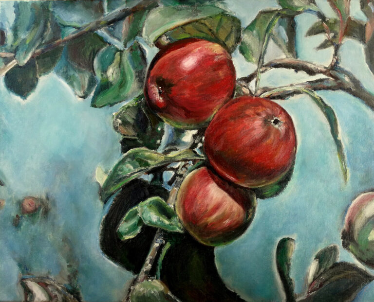 Apples in garden by Jura Kuba oil painting on canvas 50 x 40 cm 768x621