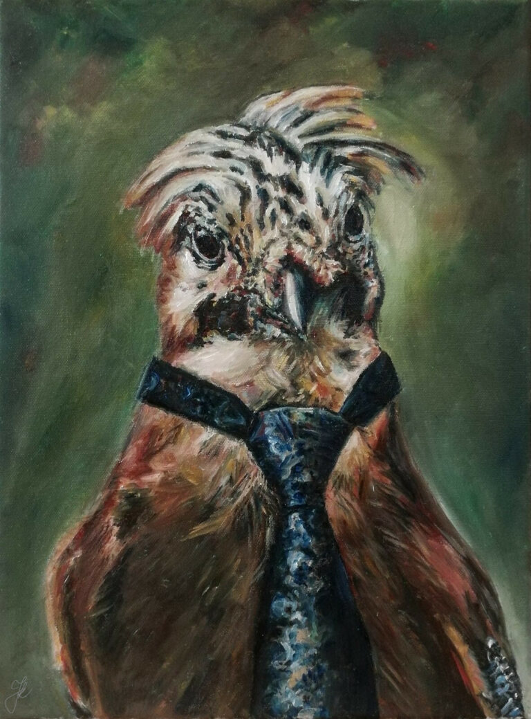 Brown Bird with a Tie by Jura Kuba Art Oil painting on stretched canvas 768x1039