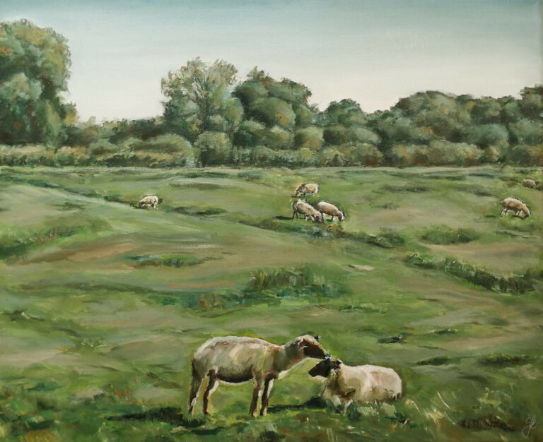 Landscape with sheep by Jura Kuba Art oil painting on stretched canvas 768x626