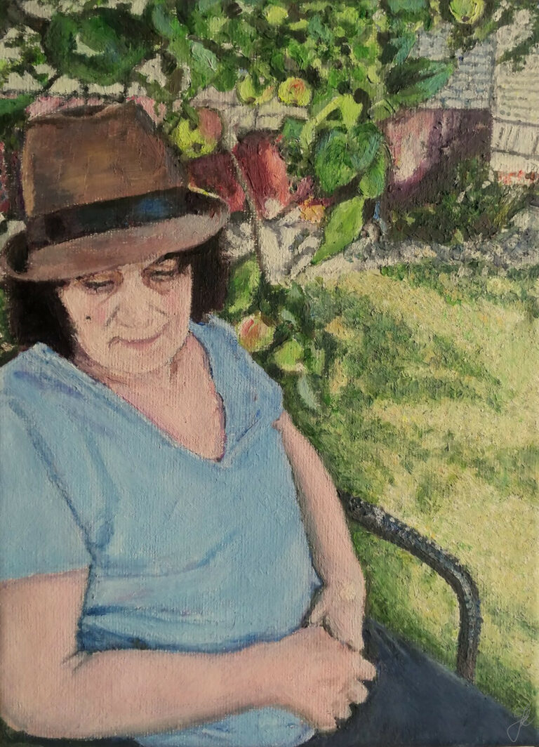 Mums Portrait with a Hat by Jura Kuba oil painting on canvas 24 x 18 cm 768x1064