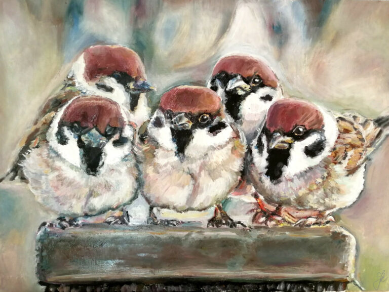 Sparows by Jura Kuba oil painting on canvas 40 x 30 768x577