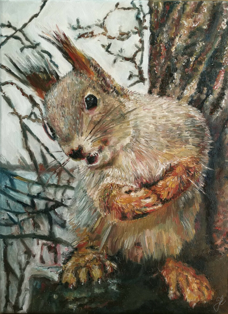 Squirrel by JuraKuba Art Oil Painting on Canvas 40 x 30 cm 768x1055