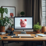 Sparschwein auf Office-Screen
