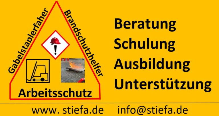 Aufkleber Dreieck mit Text und Firmendaten 768x406